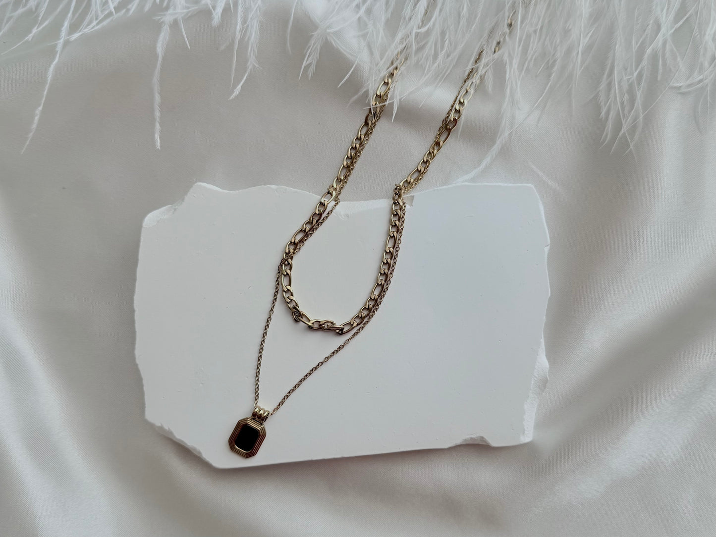 Black pendant double chain necklace