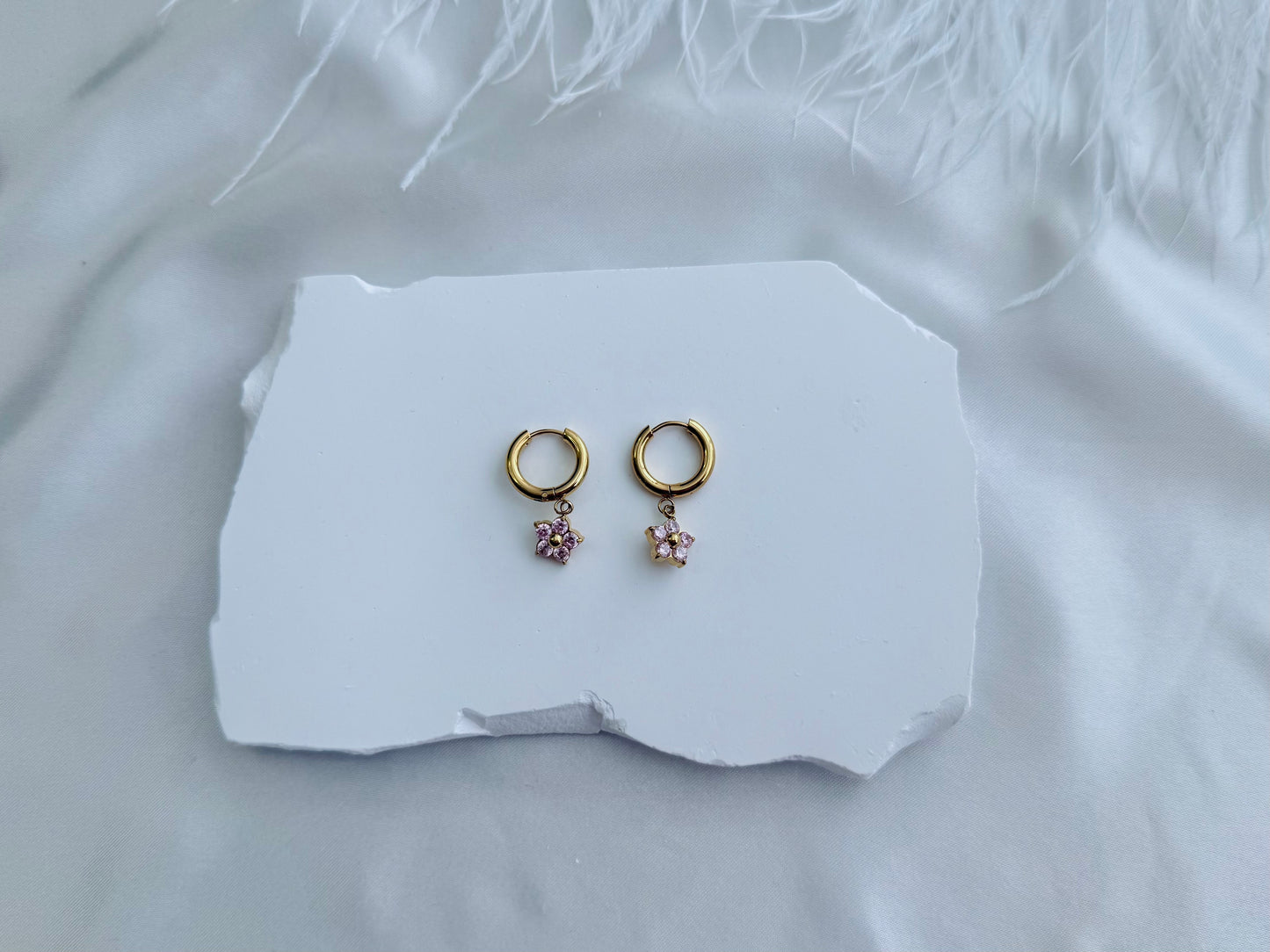 Pink flower drop earrings