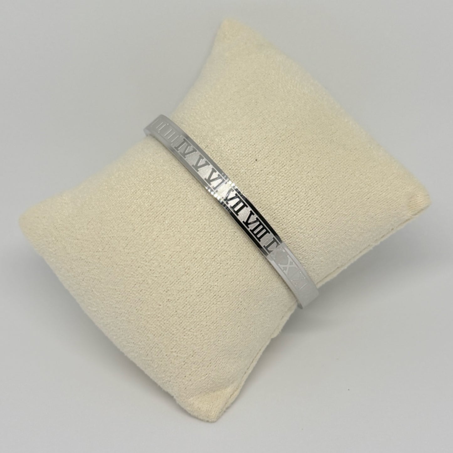 Roman numeral silver bangle