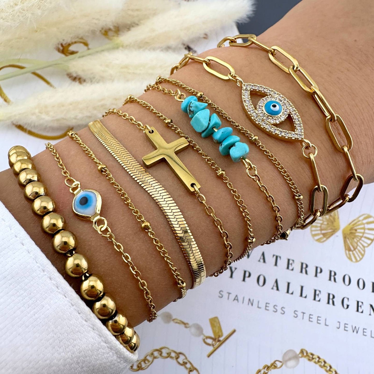 Evil eye bracelet stack