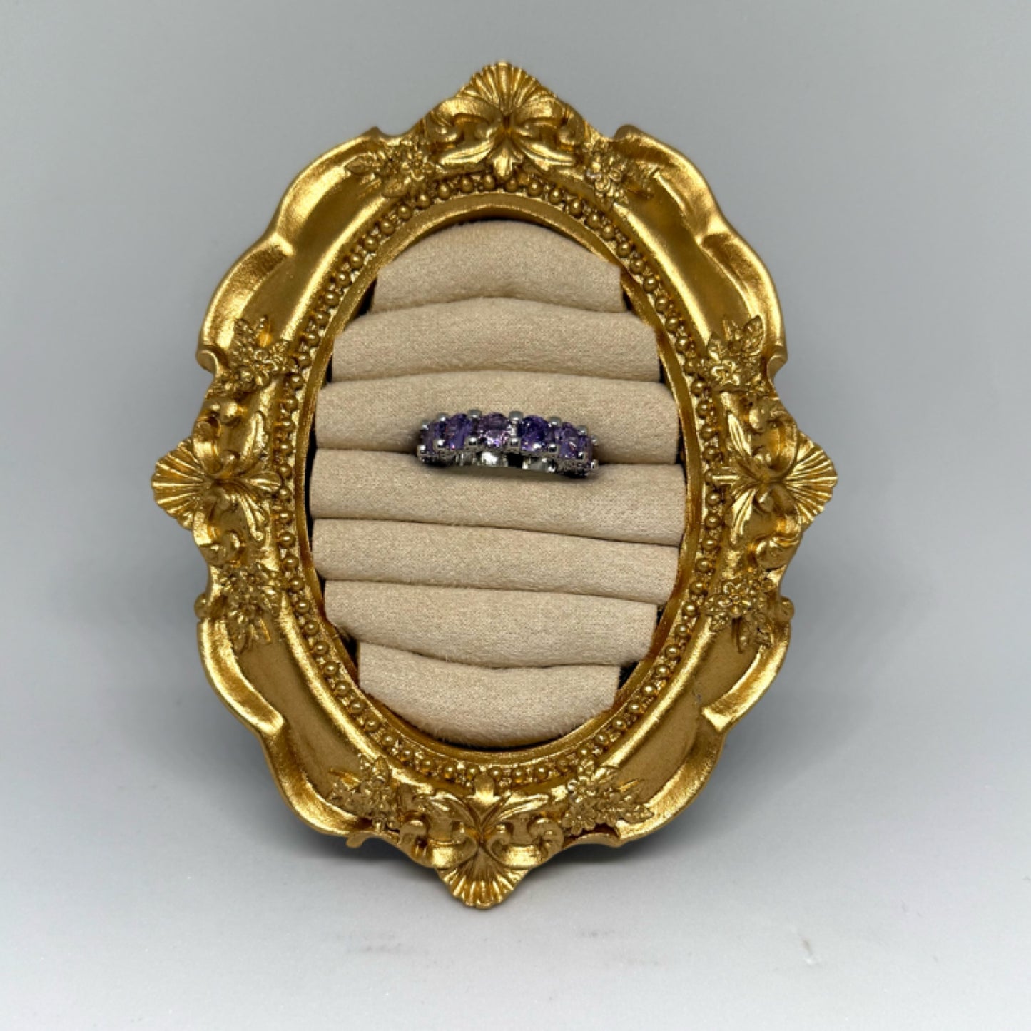 Purple round cut ring silver