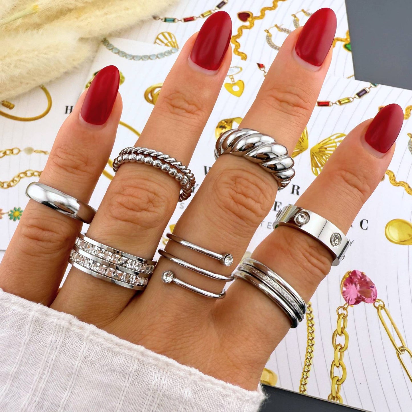 Chunky diamonte ring-silver