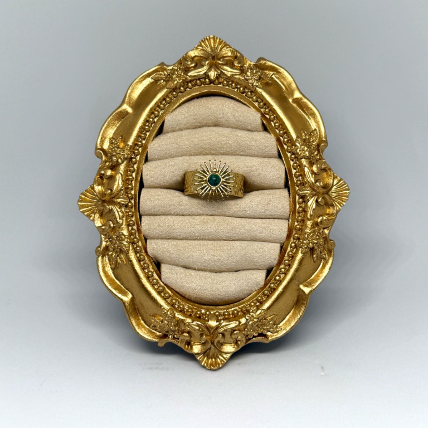 Hammered green stone ring