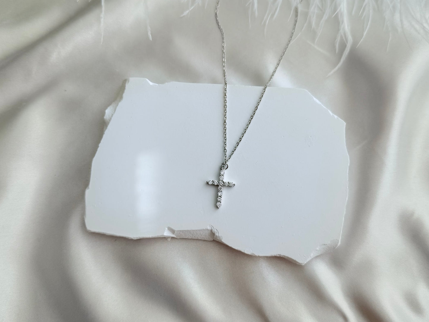 Diamonte Cross necklace-Silver