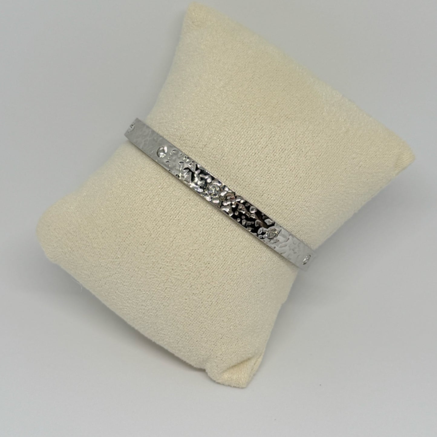 Hammered diamond dot silver bangle