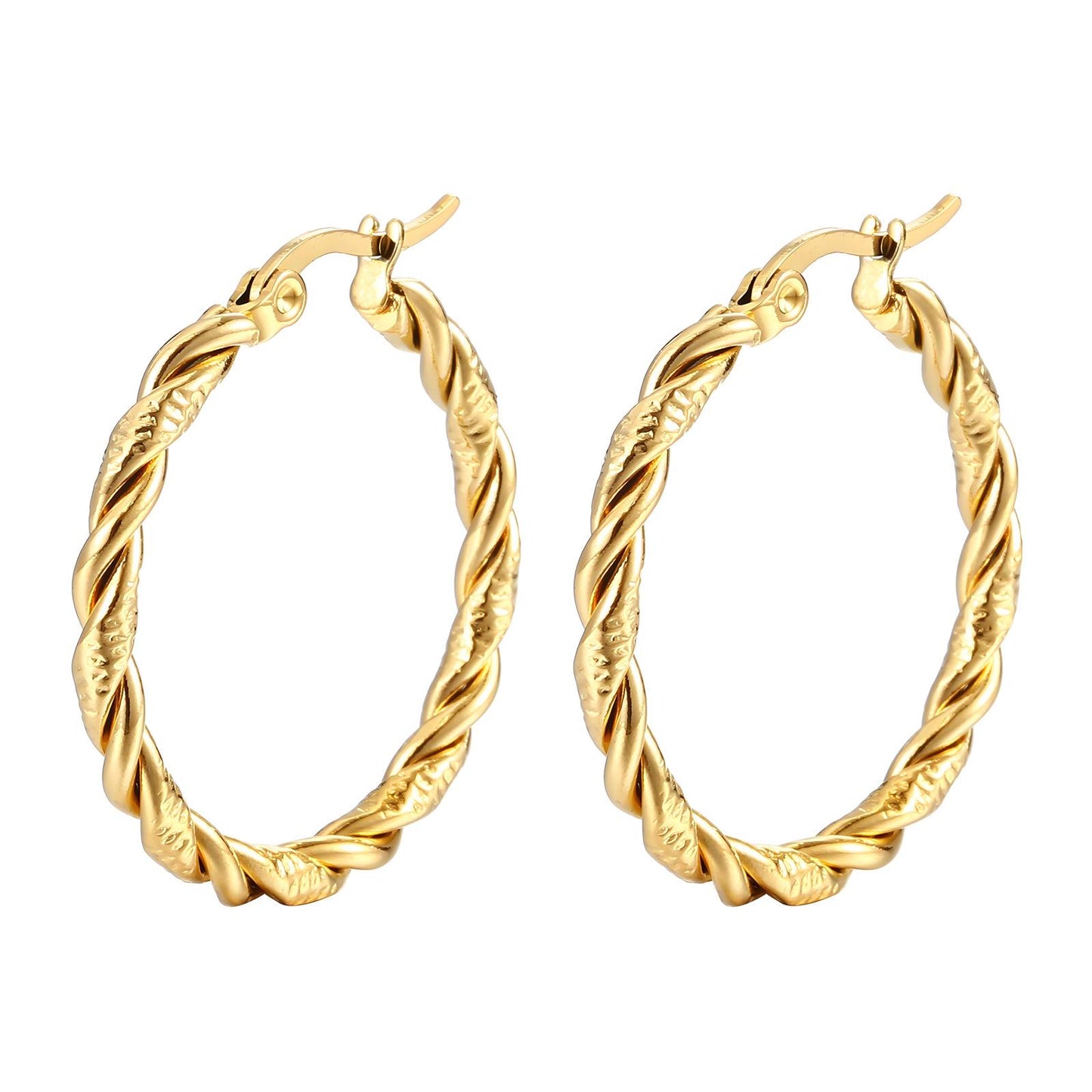Twisted hoop earrings-Gold
