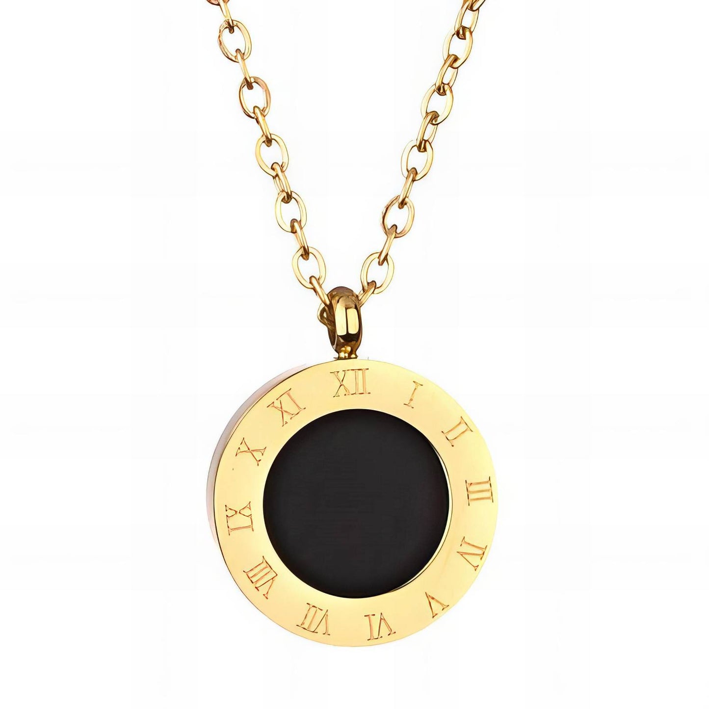 Roman numeral disc necklace