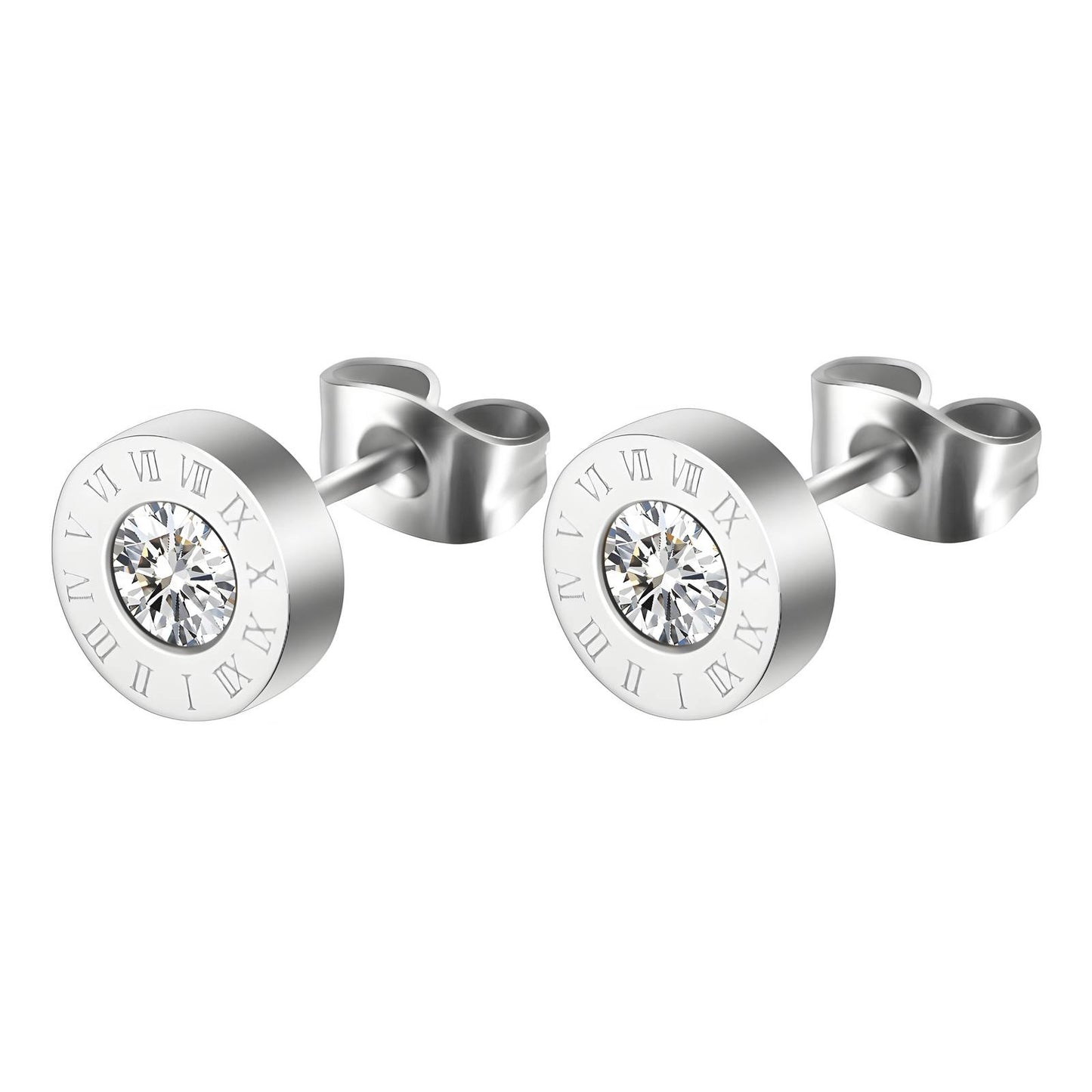 Roman numerals stud-silver