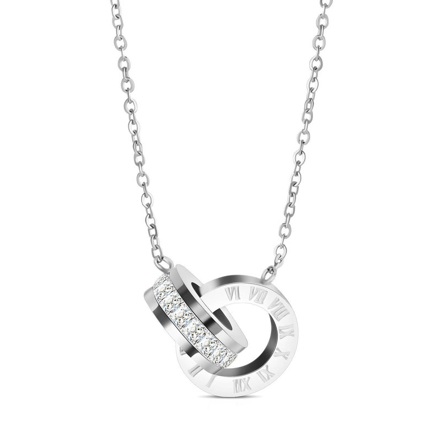 Roman numeral linked silver necklace
