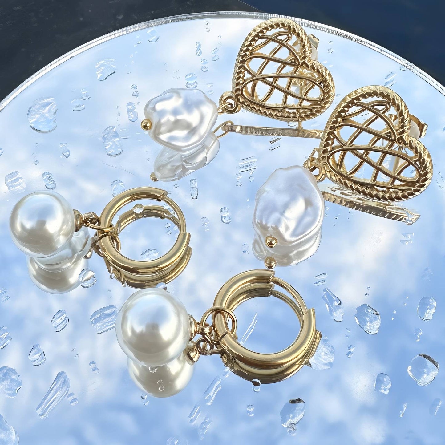 Heart pearl drop earrings