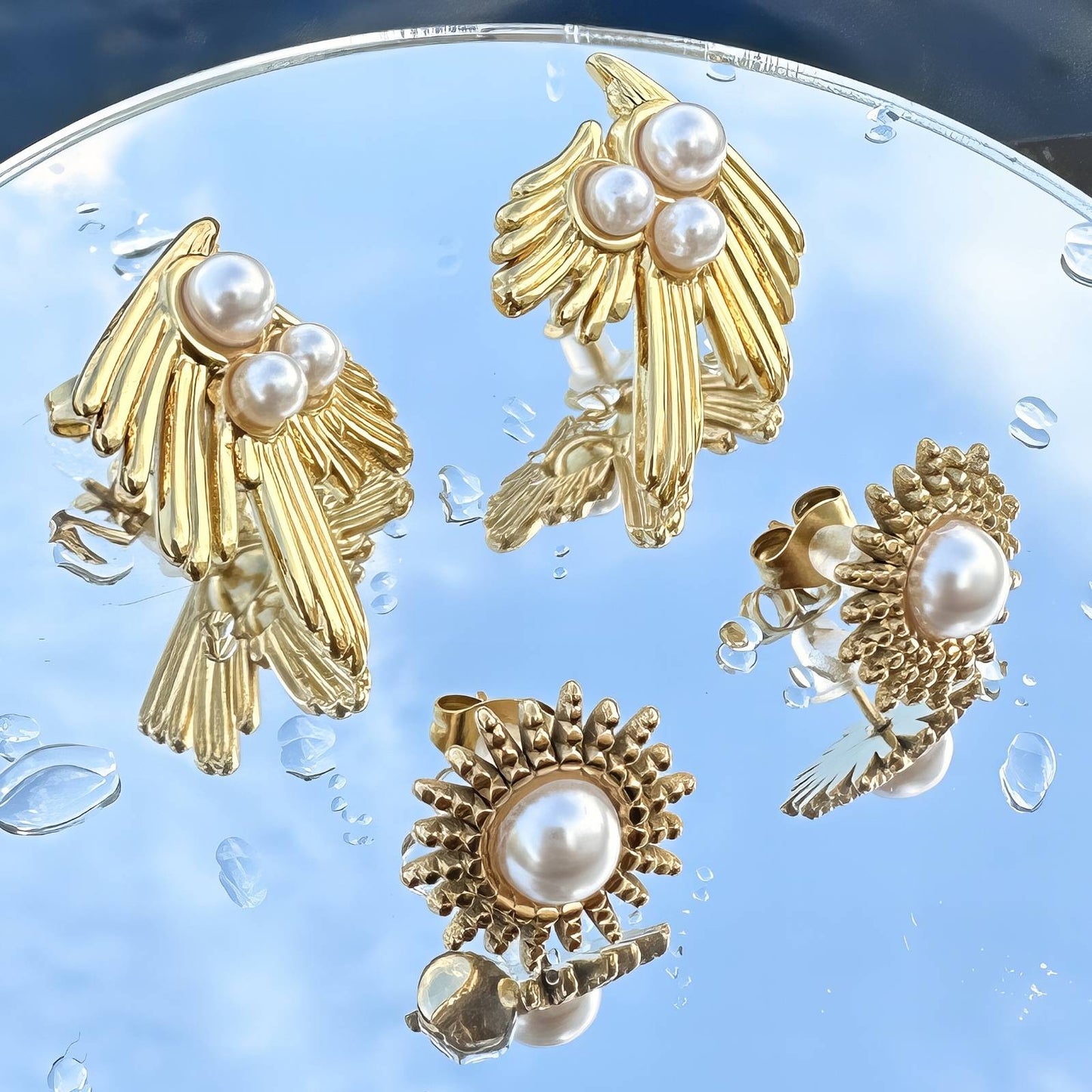 Pearl sun earrings