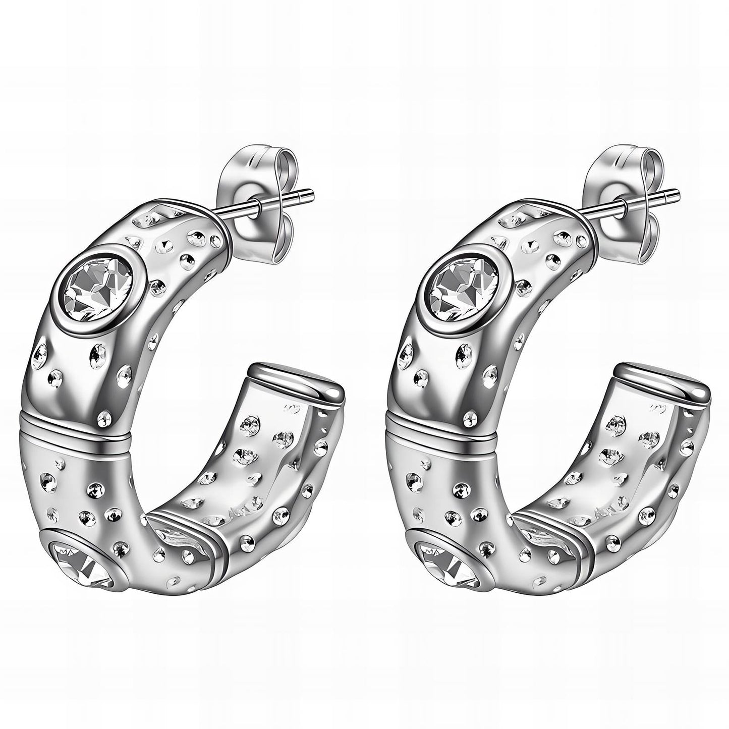 Chunky crystal hoop stud-silver