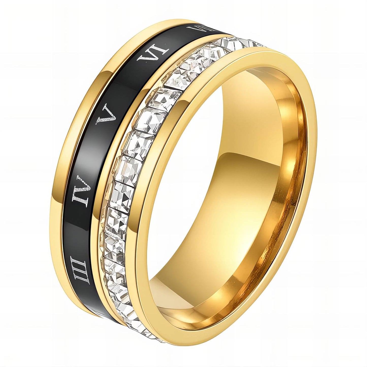 Black roman numeral diamonte ring