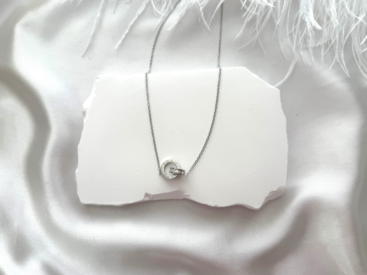 Roman numeral linked silver necklace