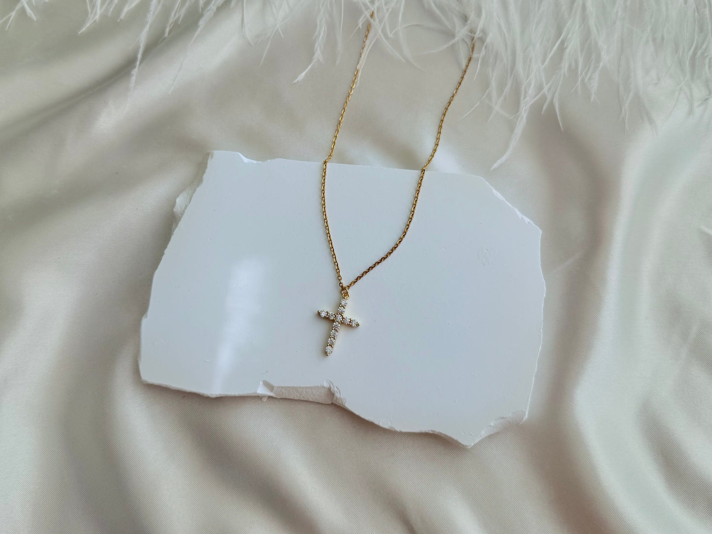 Diamonte Cross Necklace-Gold