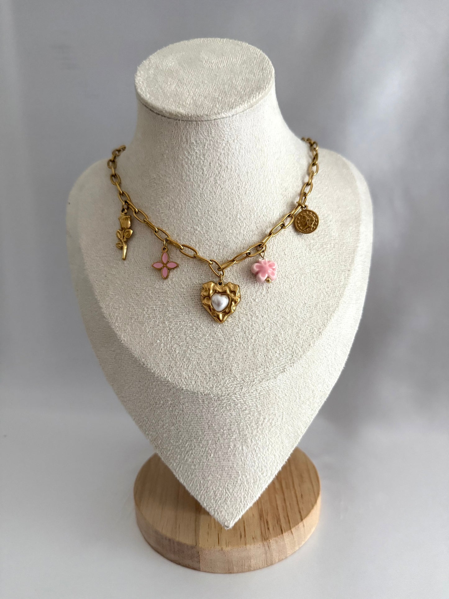 Pink love multi charm necklace