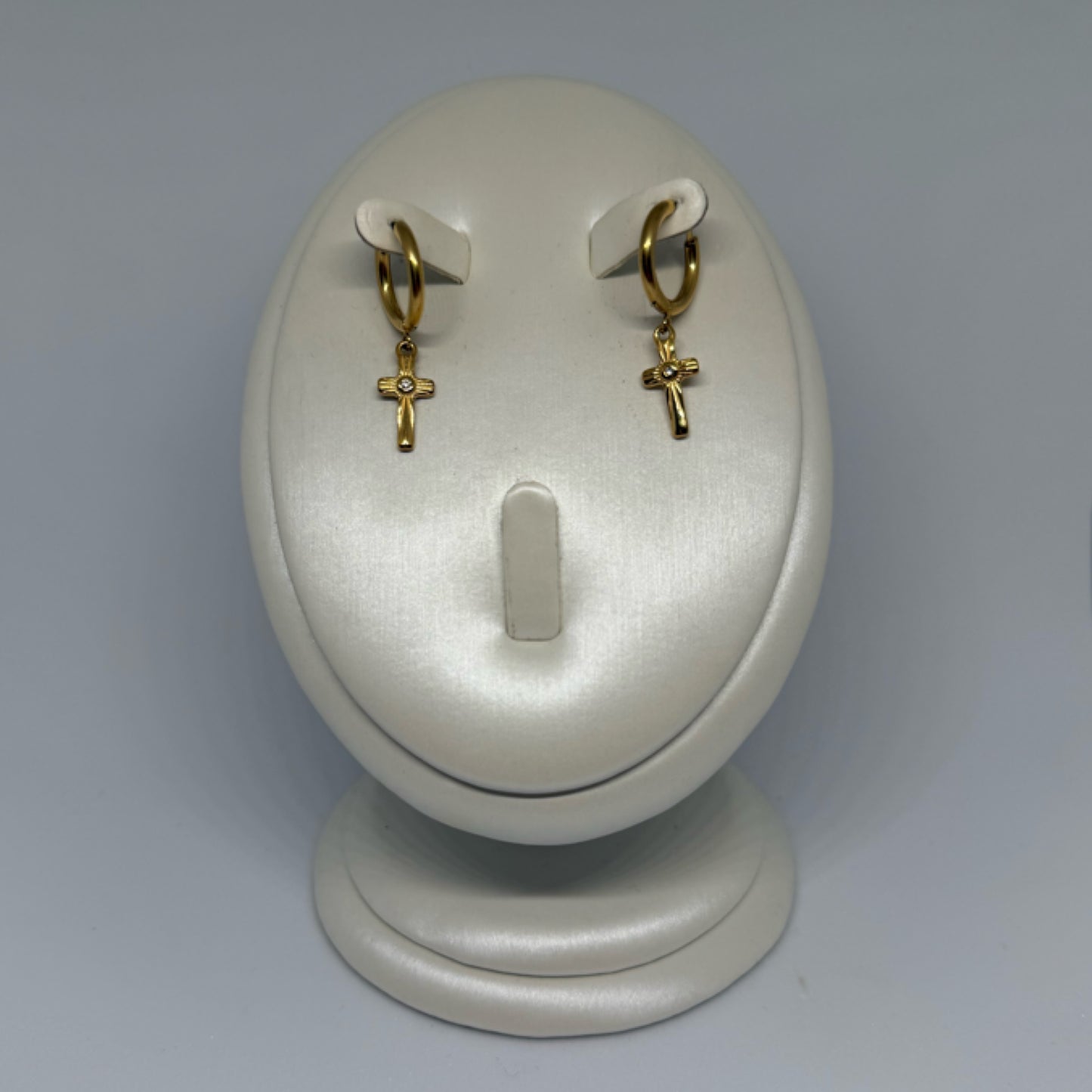 Cross drop earrings gold