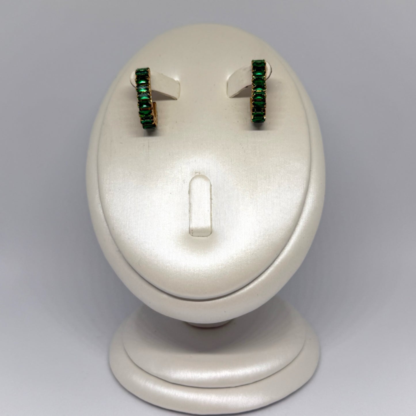 Green baguette stud earrings