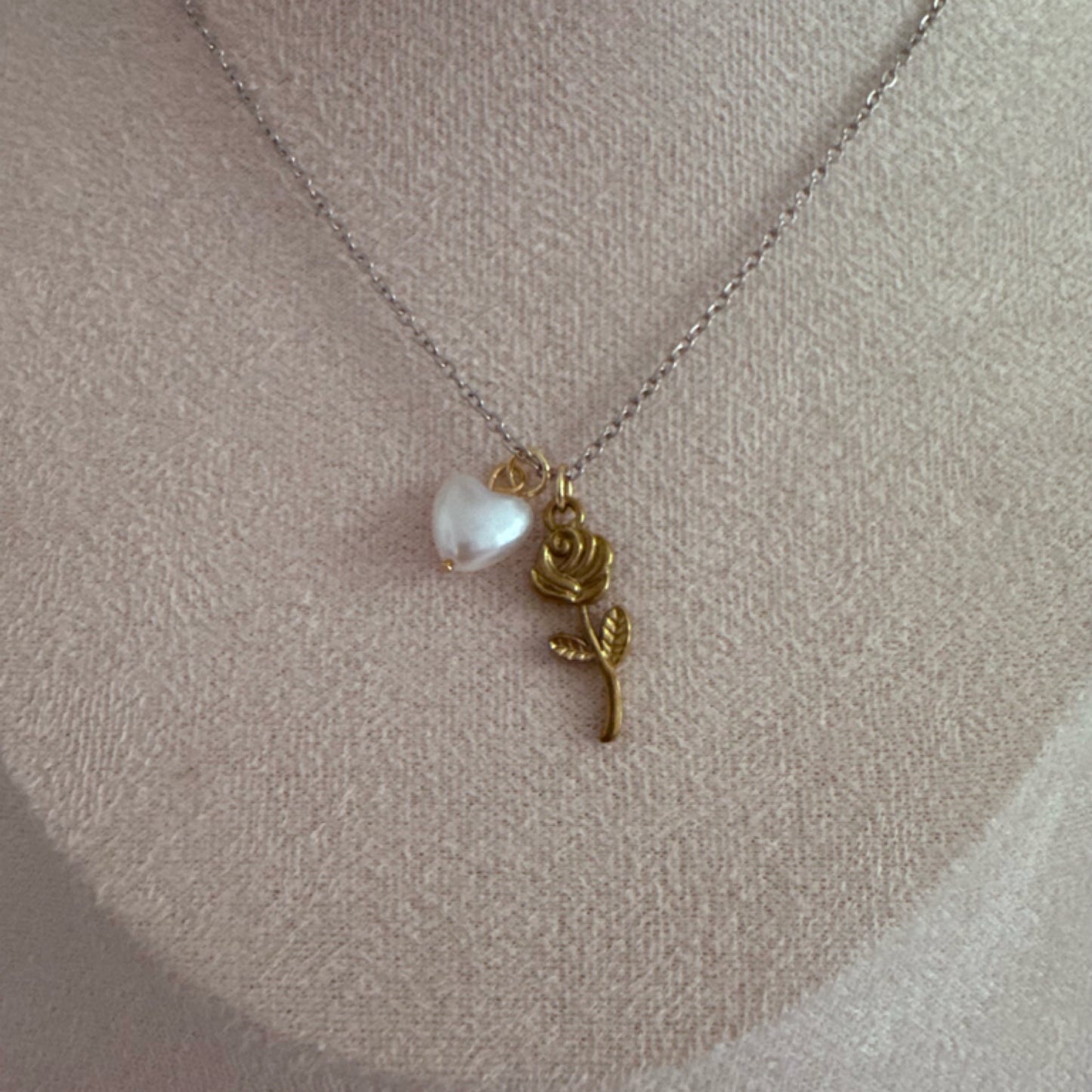 Pearl mixed metal charm necklace silver