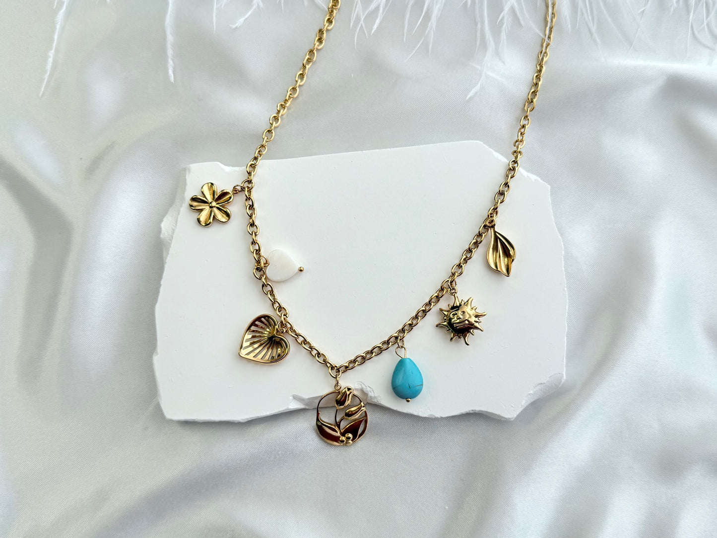 Sunshine love theme multi charm necklace