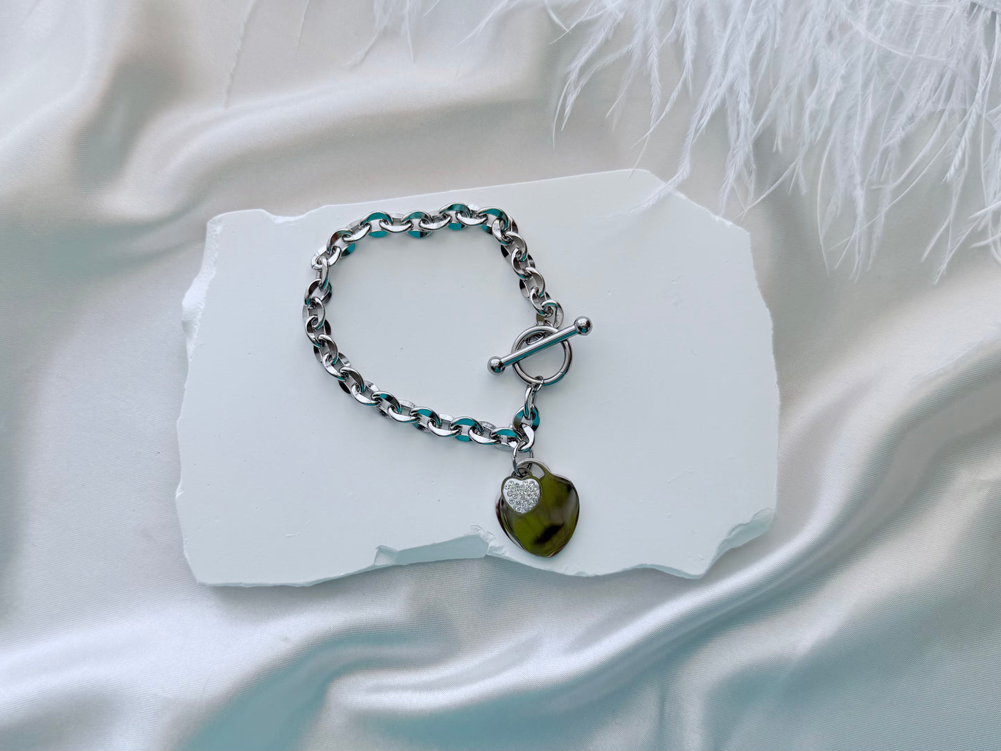 Heart charm fob bracelet-silver