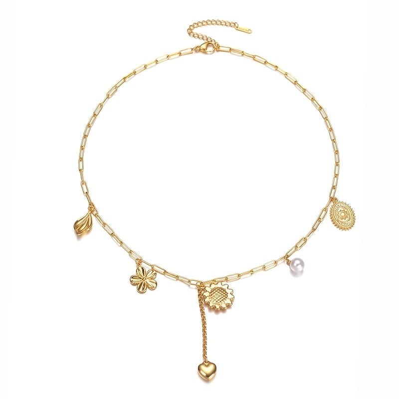 Floral theme multi charm necklace