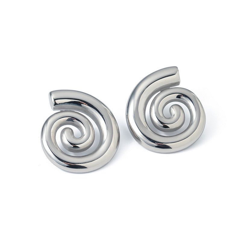 Spiral statement stud earrings silver