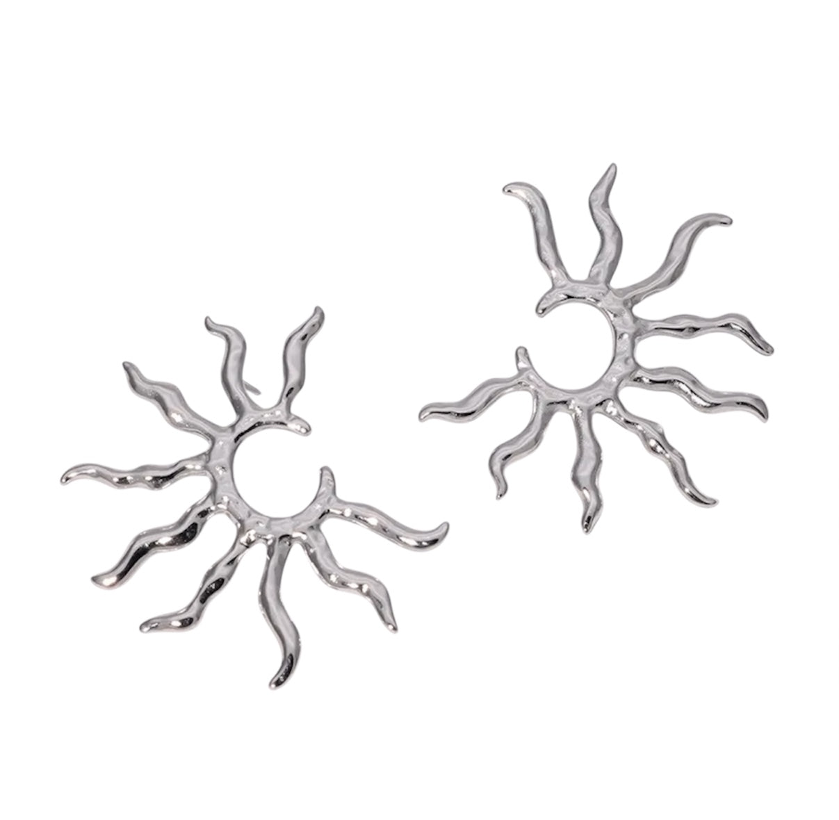 Sun statement stud earrings silver