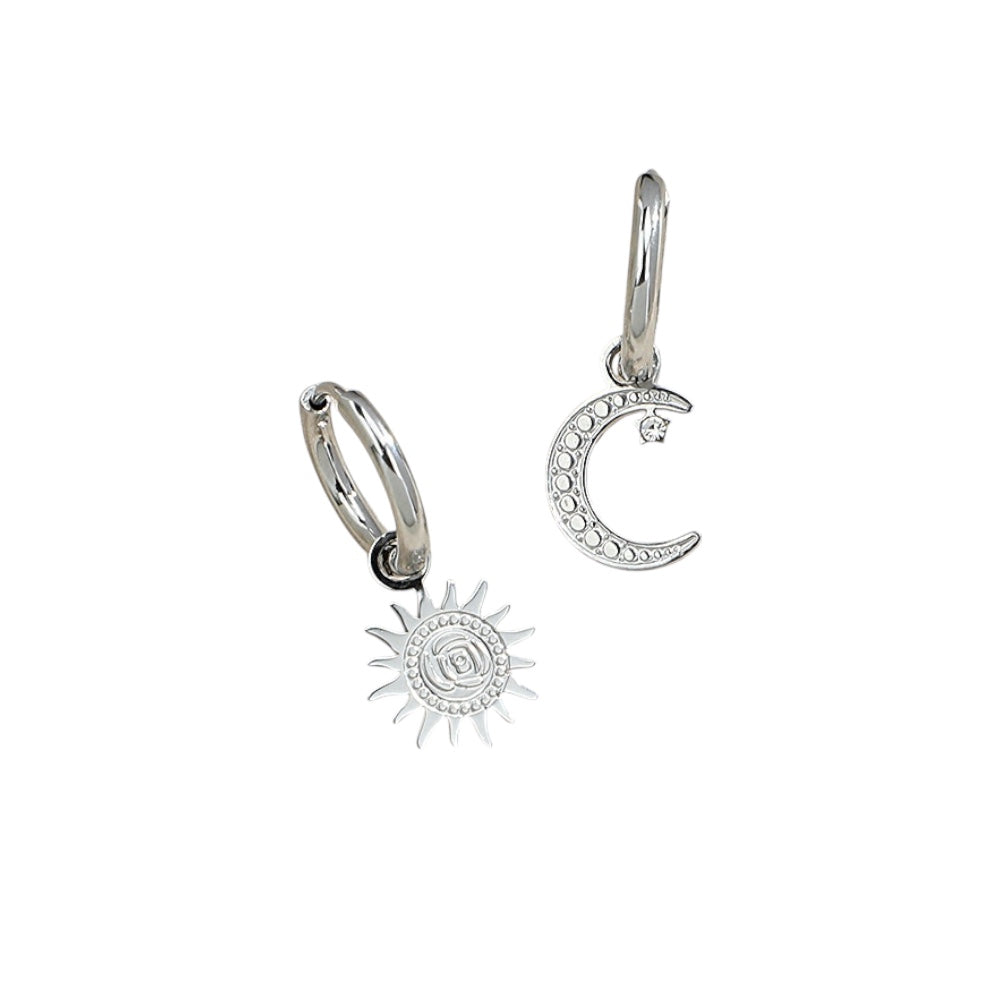 Silver sun & moon drop earrings