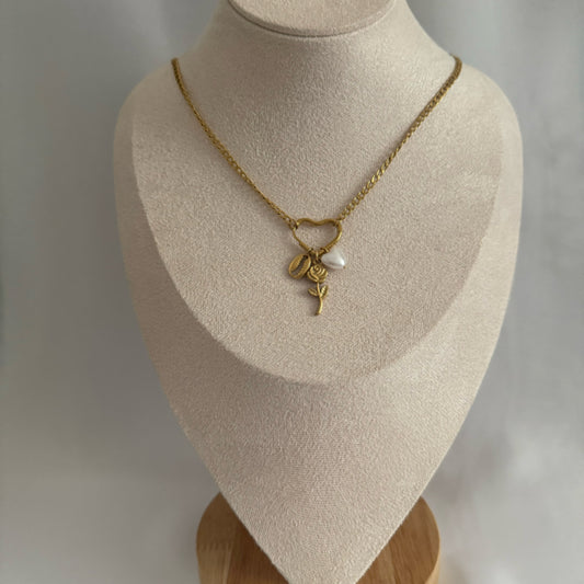 Pearl heart charm necklace