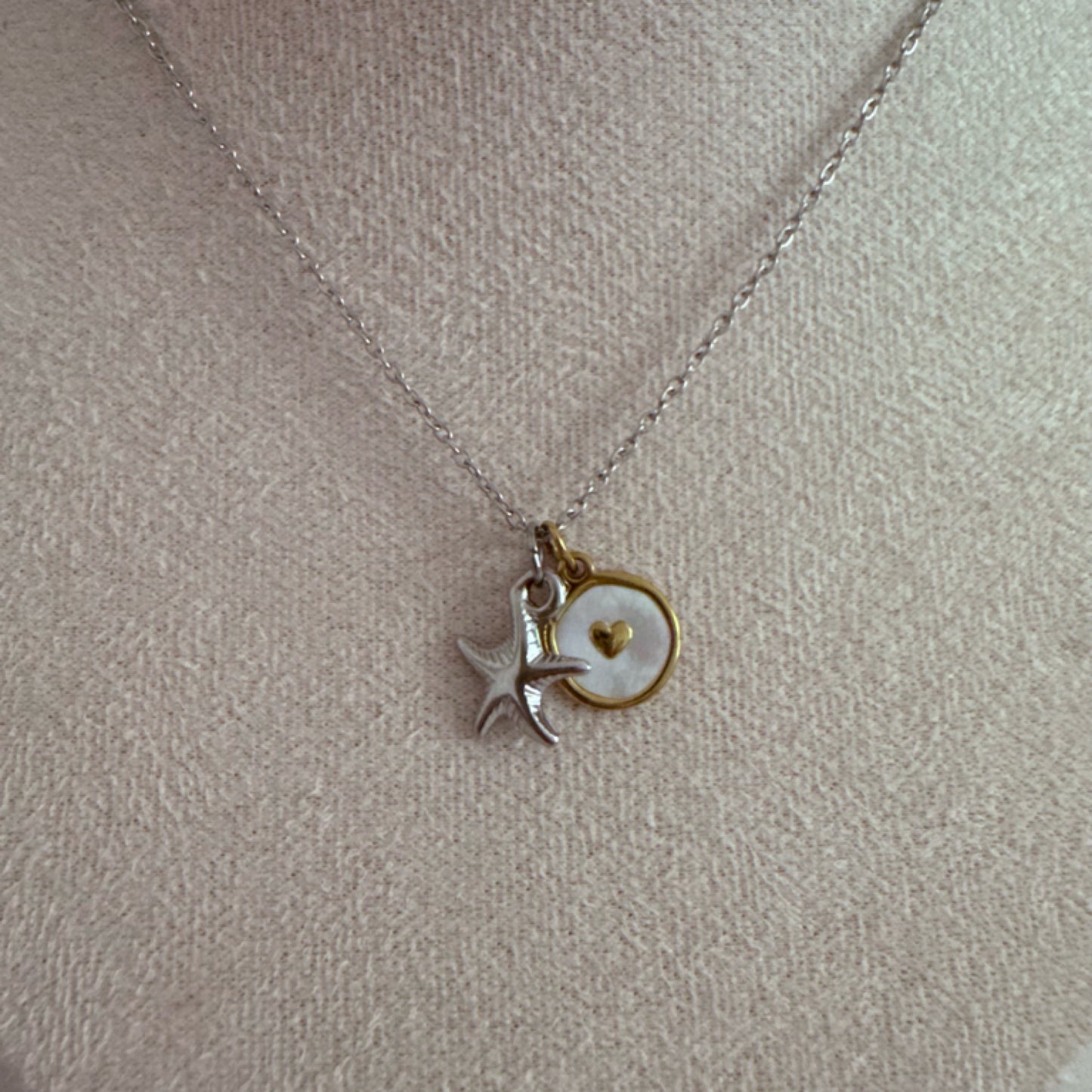 Love mixed metal charm necklace silver