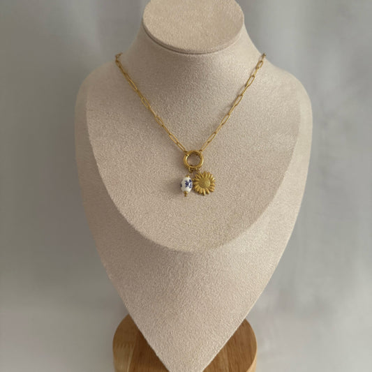Sunflower floral drop charm necklace