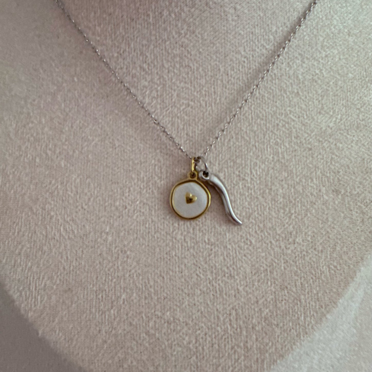 Chilli mixed metal charm necklace silver