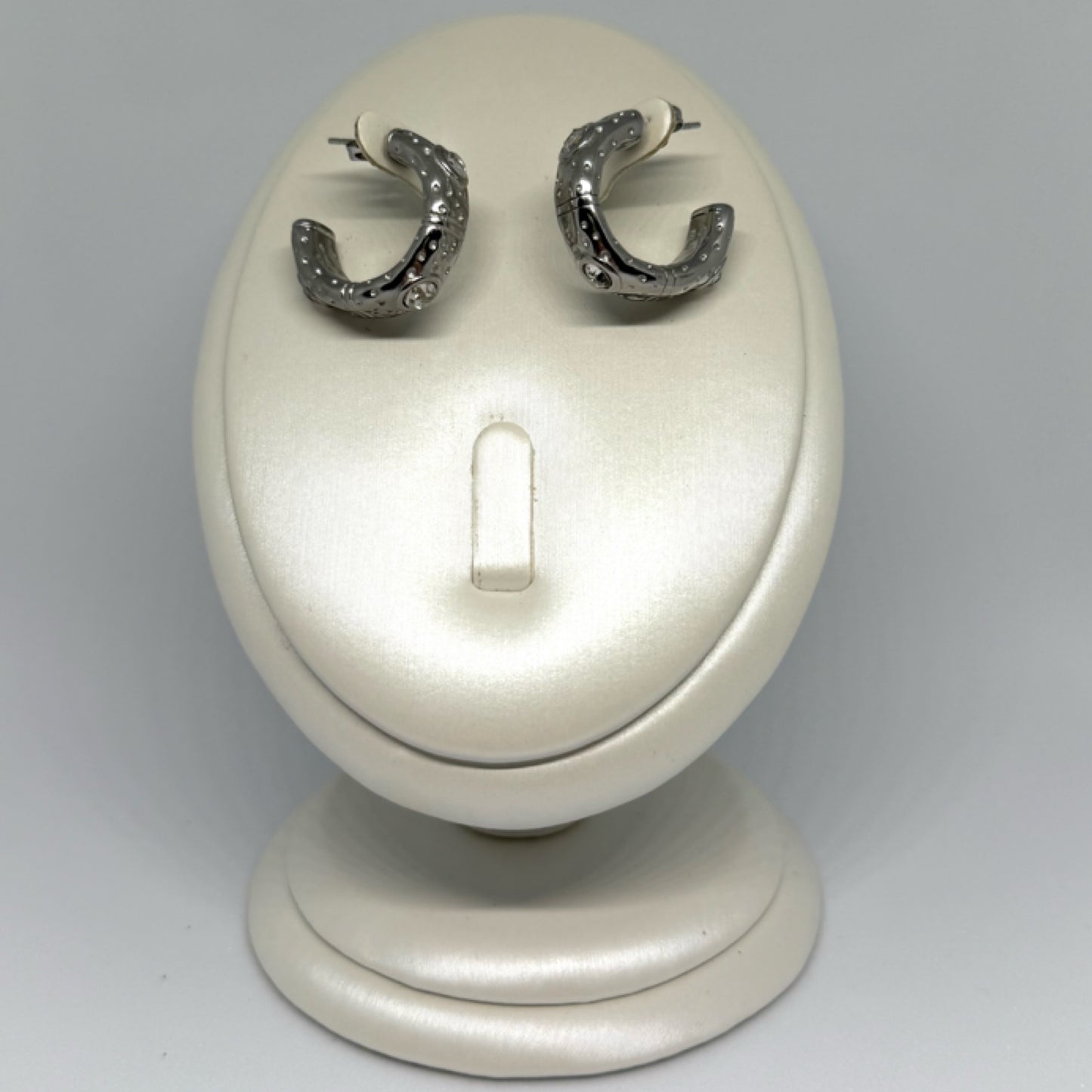 Chunky crystal hoop stud silver