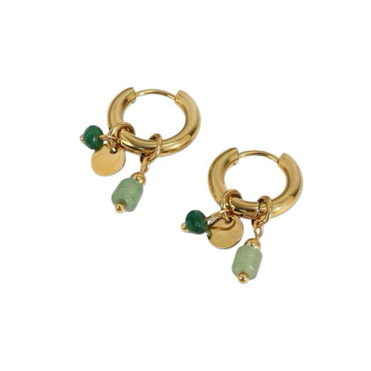 Boho green drop earrings gold