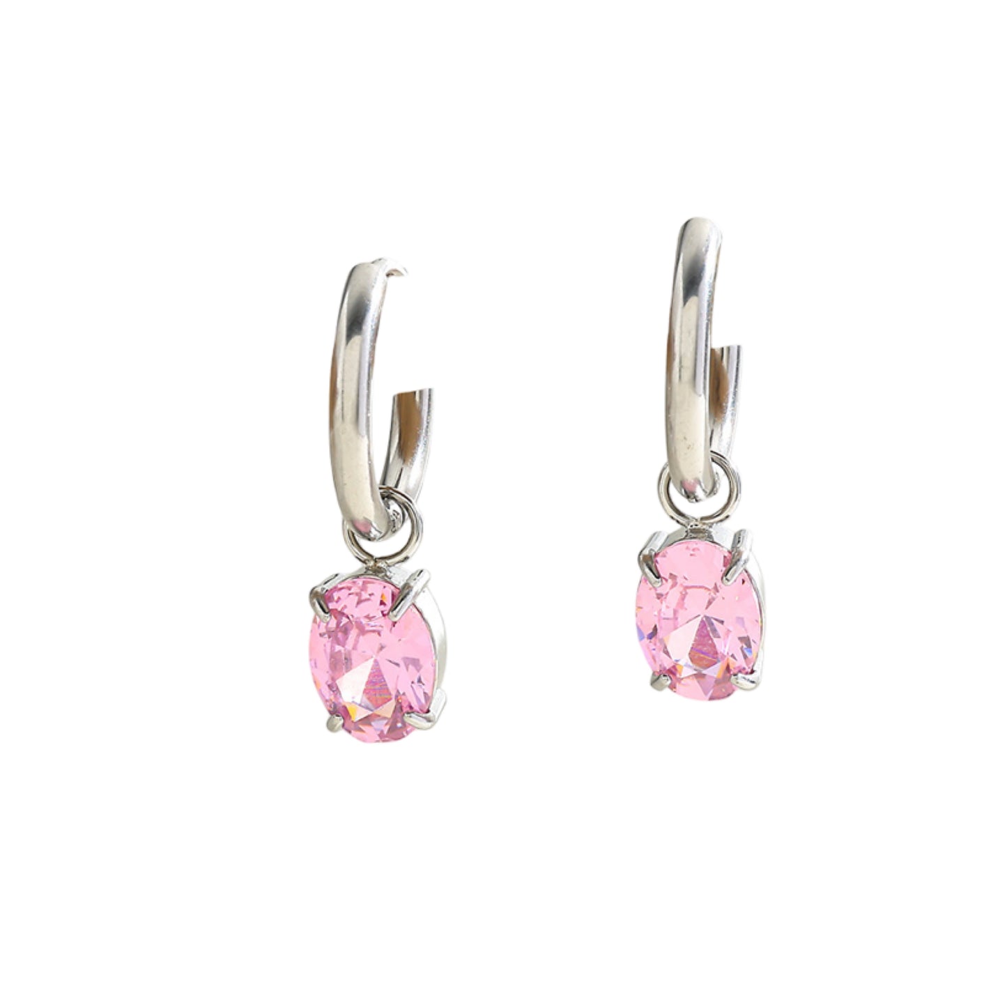 Pink drop earrings silver