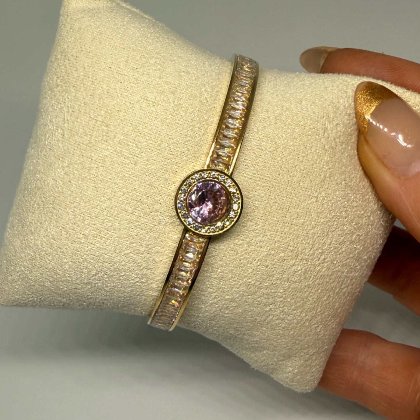 Pink stone gold bangle