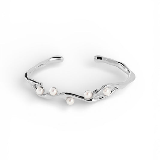 Pearl silver bangle cuff