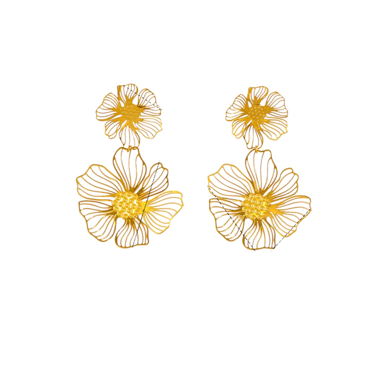 Double flower earrings gold