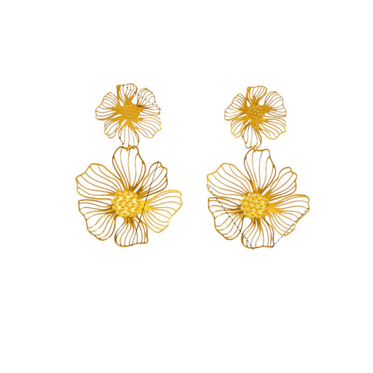 Double flower earrings gold