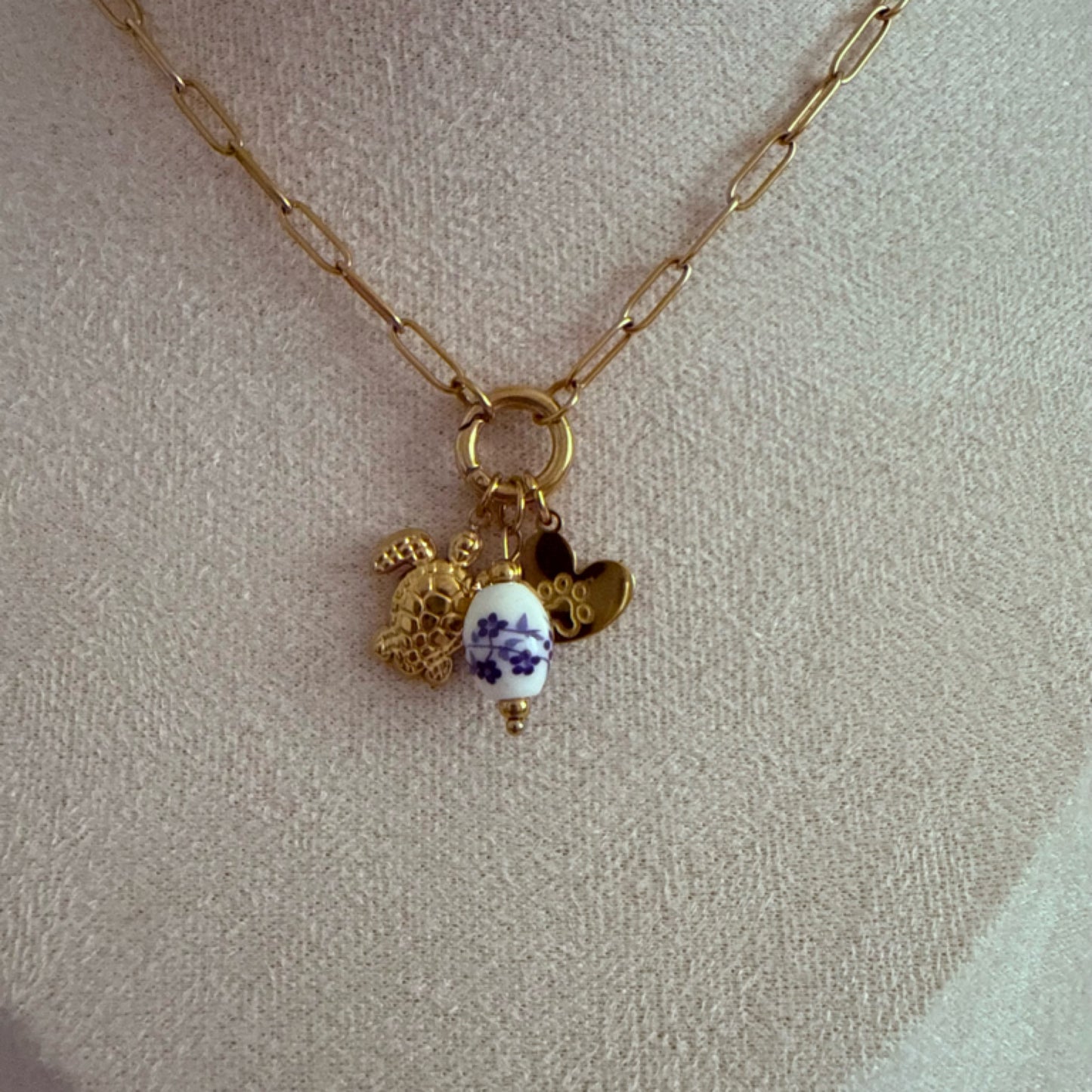 Turtle floral drop charm necklace