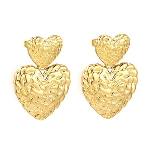 Textured heart stud earrings