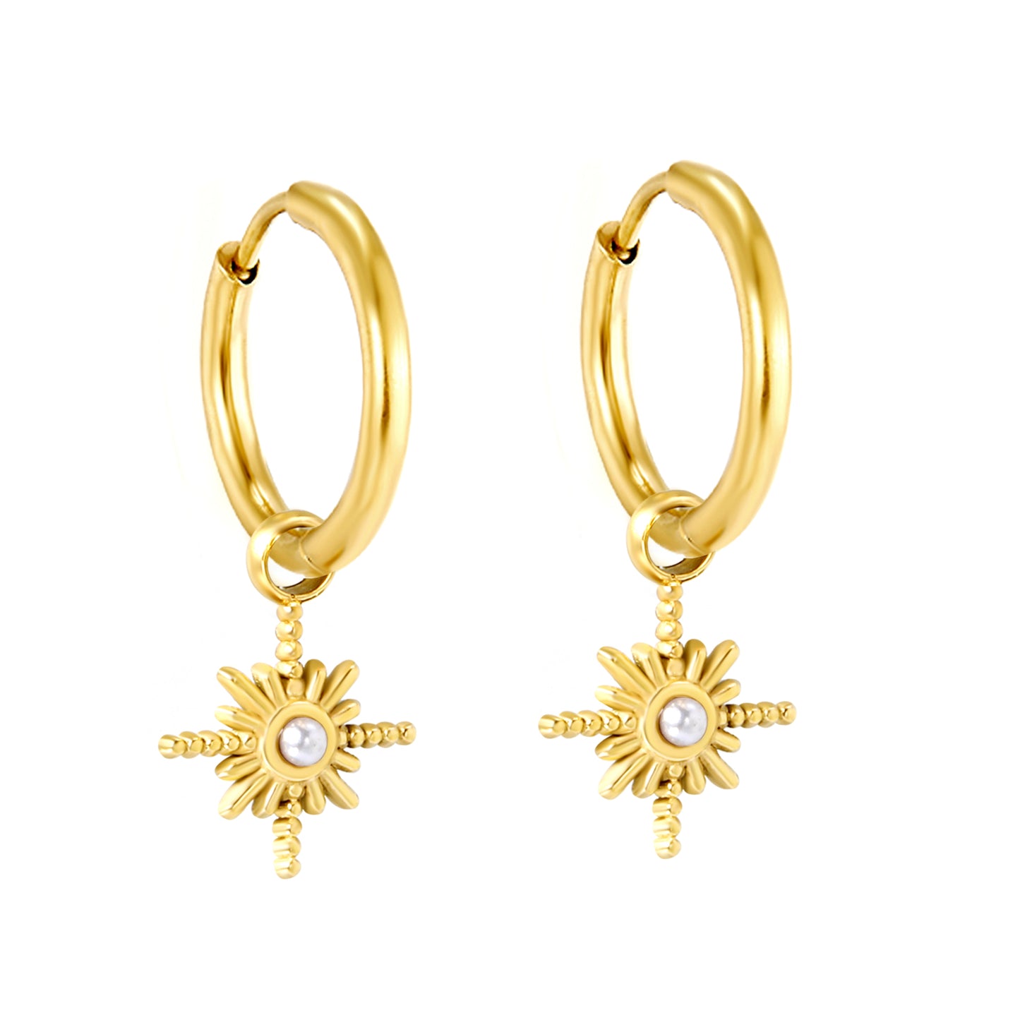 North star white pearl drop earrings