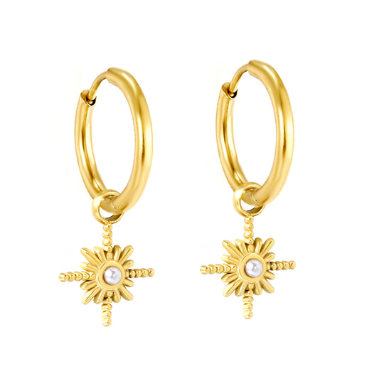 North star white pearl drop earrings