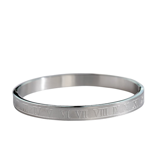 Roman numeral silver bangle