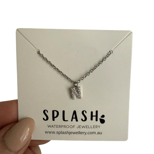 Mini diamond alphabet necklace silver only