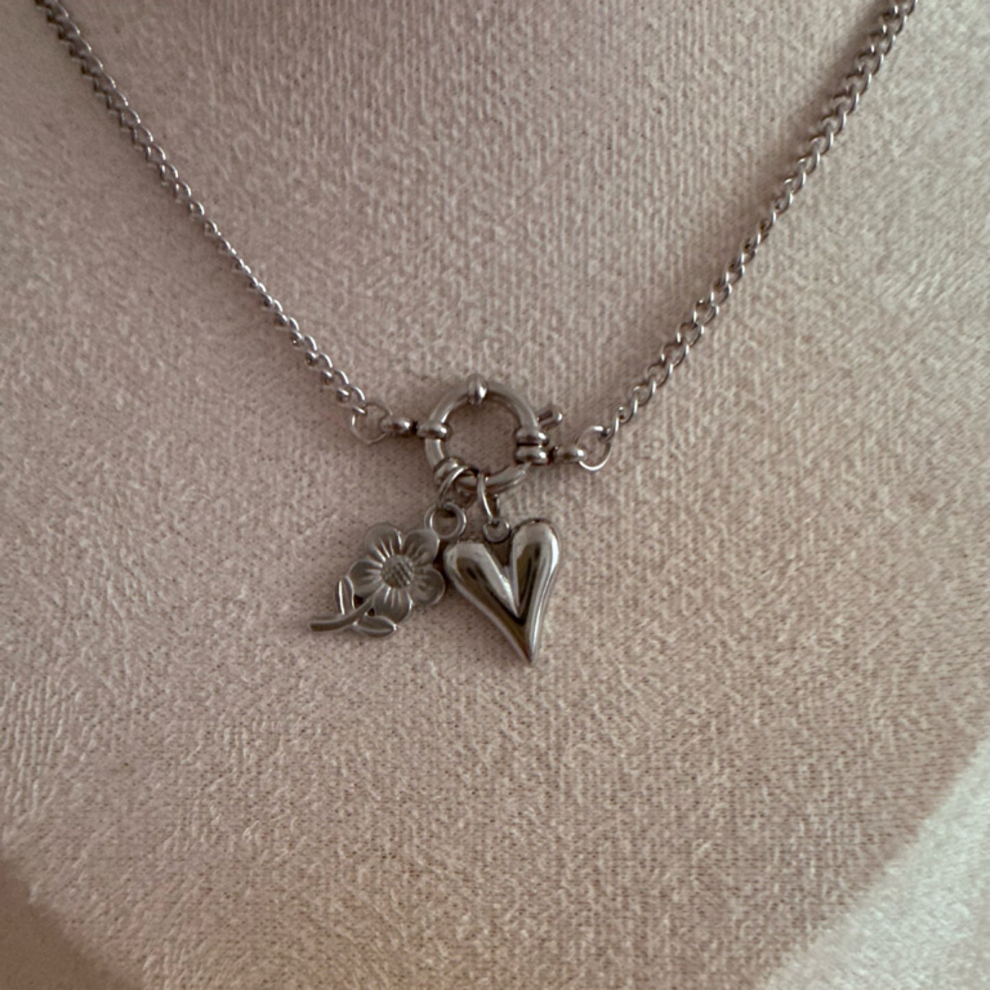 Large heart charm necklace silver