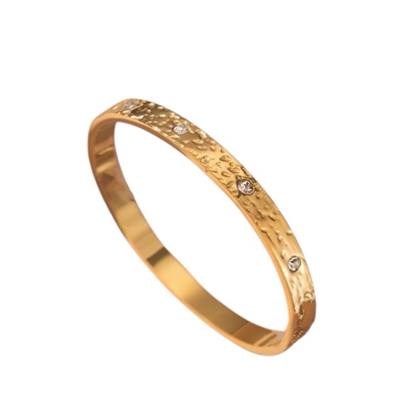 Hammered diamond dot bangle gold