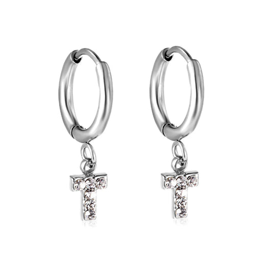 Cross drop earrings silver