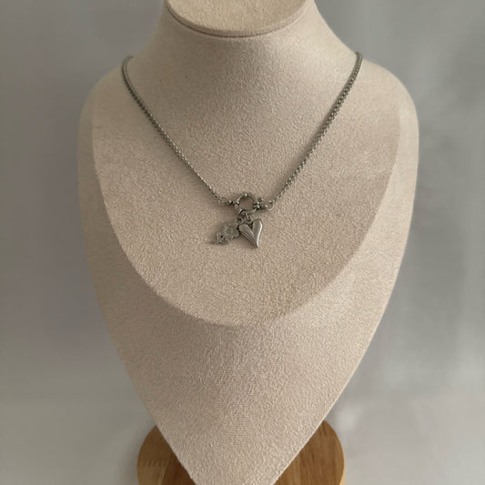 Large heart charm necklace silver
